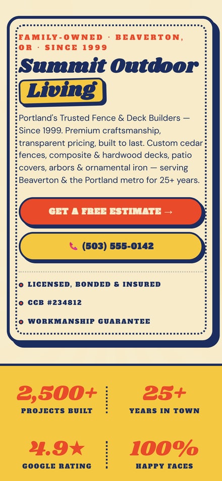 Summit Outdoor Living website — mobile view