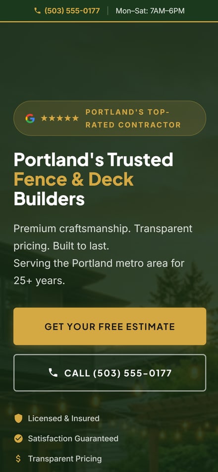 Trailhead Construction website — mobile view